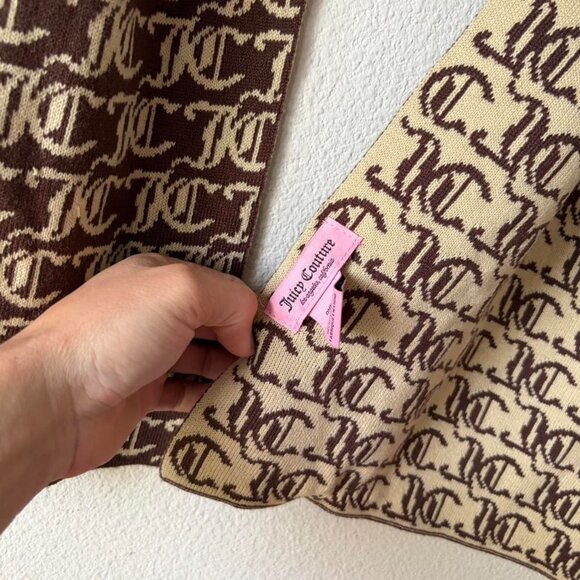 Juicy Couture Brown Monogram Print Scarf y2k 2000s - Picture 2 of 2
